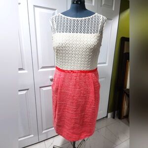 Studio One Cream and Red/Coral Dress; Size 16